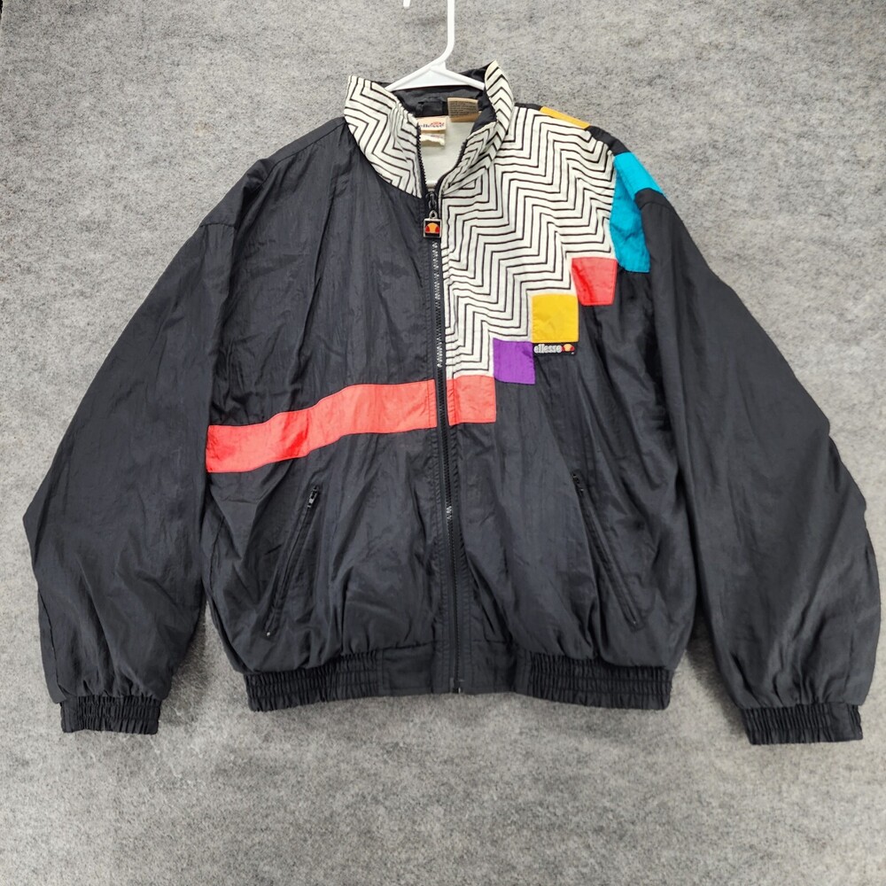 Vintage Ellesse Jacket Womens 3 12 Full Zip Black 80's Windbreaker